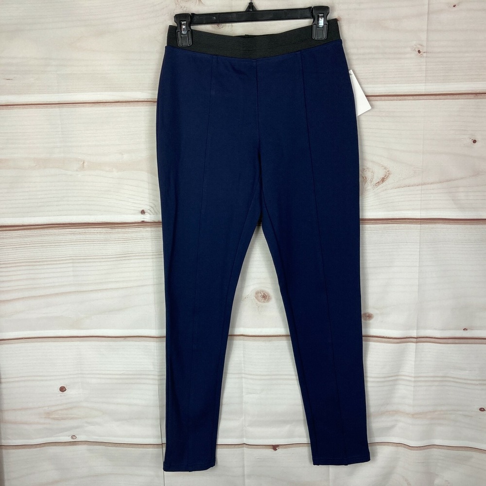 Kensie Pants Womens Medium Ponte Knit Skinny‎ Seamed Blue Pull On Elastic Waist
